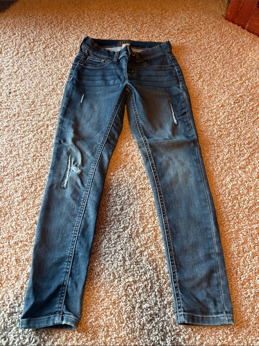 Justice Girls Dark Blue Distressed Skinny Jeans